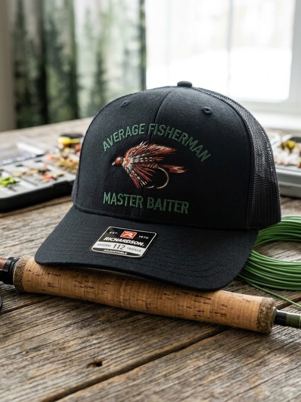 Funny Fishing Hat Master Baiter Fly Fish Black Richardson 112 Snapback USA Retro